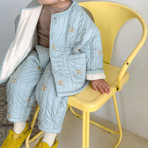Autumn and winter children's pajamas three-layer cotton padded suit plus velvet thickened household clothing